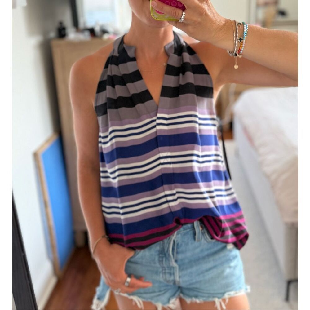 Scoop NYC XS Silk Stripe Blouse Top